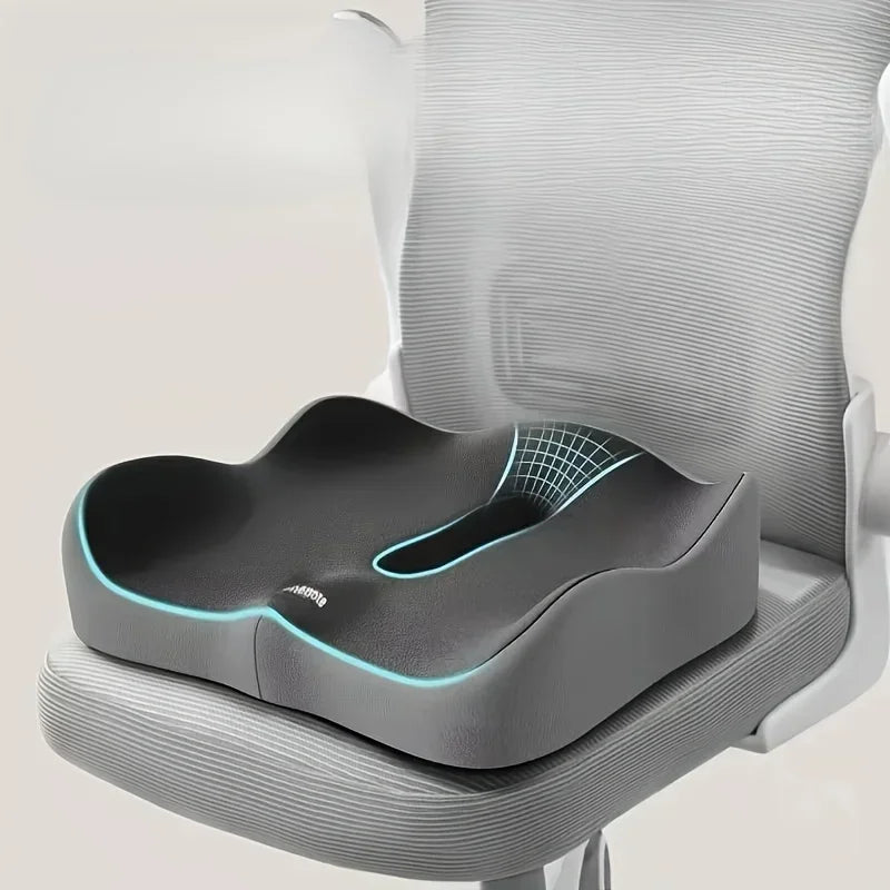 1pc Memory Foam Seat Cushion - 3D Ergonomic Support Light Grey and Black, Washable Polyester,